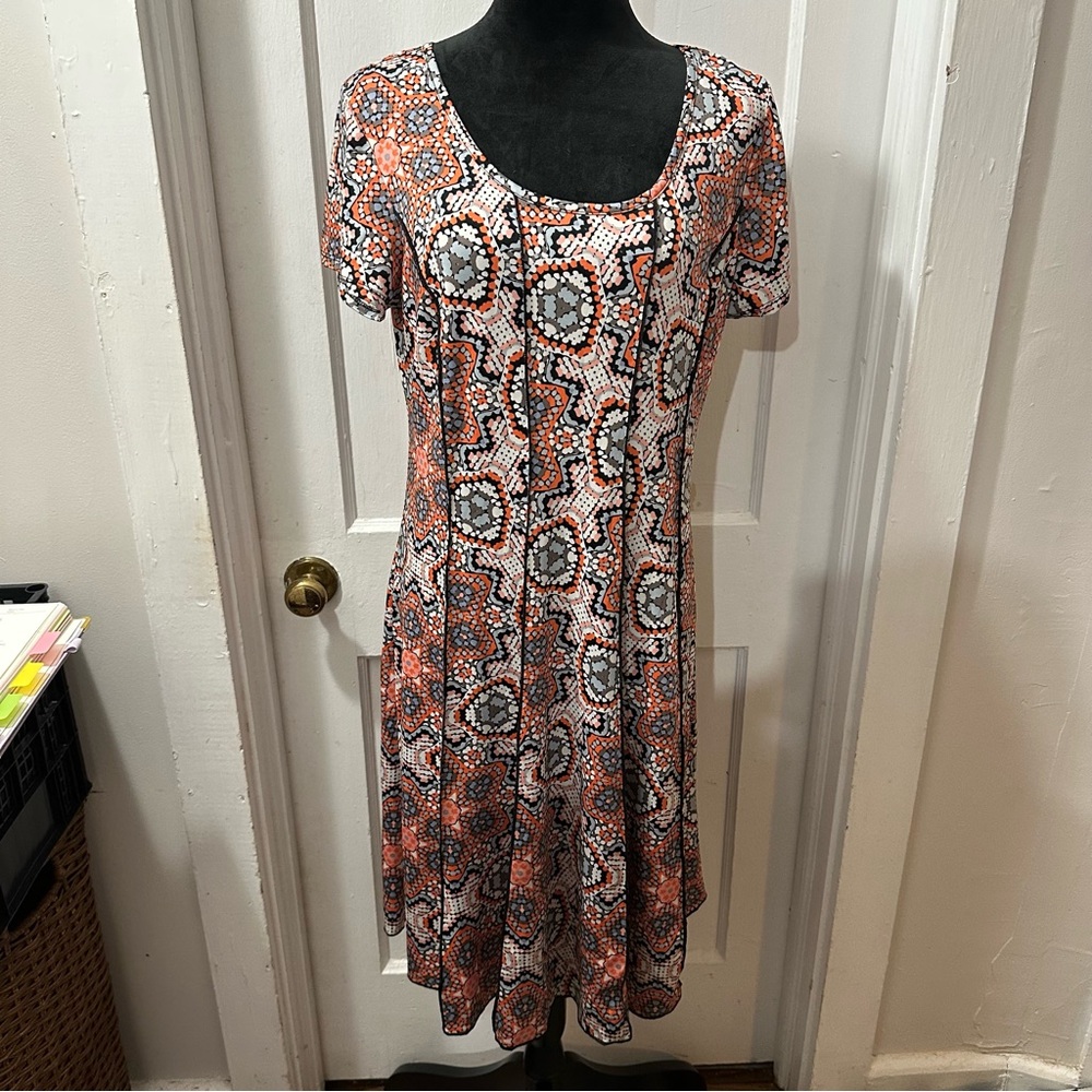 Serenade‎ Patterned Orange and Black Women's Dress in 1X